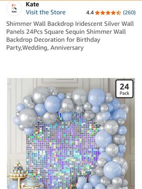 23-panel shimmer wall (iridescent silver) for party or photo backdrop by Kate
